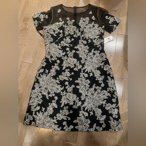 Tadashi Shoji embroidered illusion dress size 14 NWT